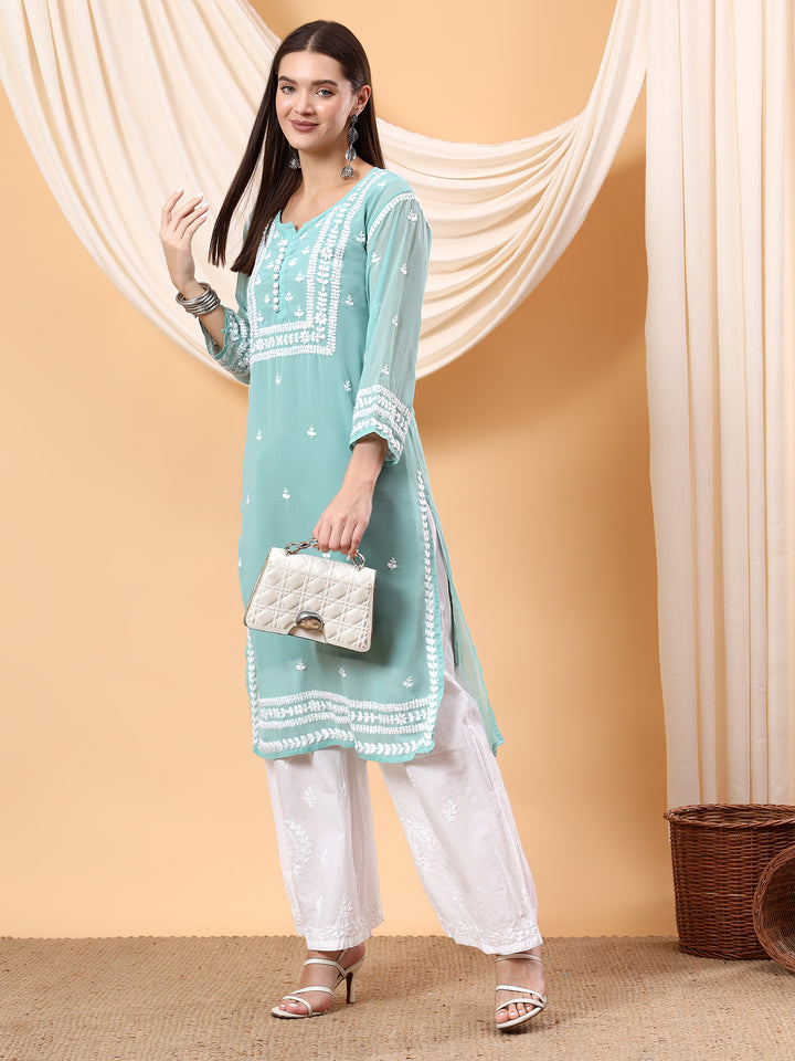 Wafa Chikankari Sheer Georgette Straight Kurta