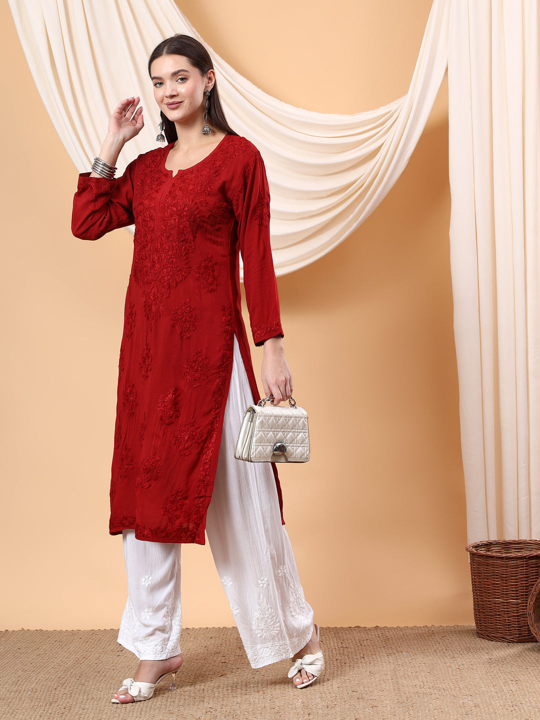 Heer Chikankari Modal Straight Kurta