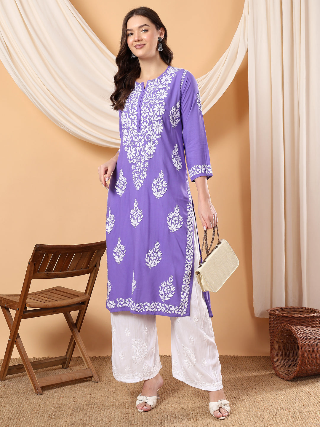 Jahnvi Chikankari Rayon Straight Kurta