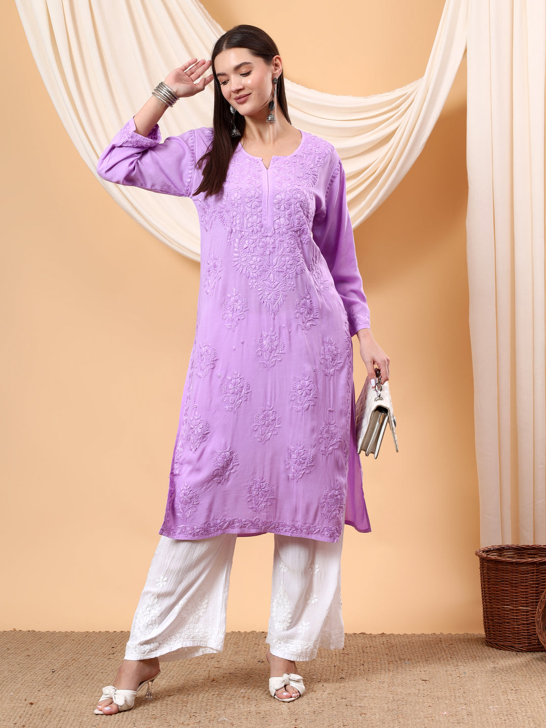 Heer Chikankari Modal Straight Kurta