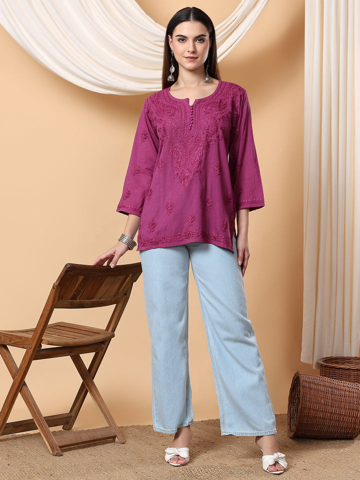 Adya Chikankari Short Dyed Kurti