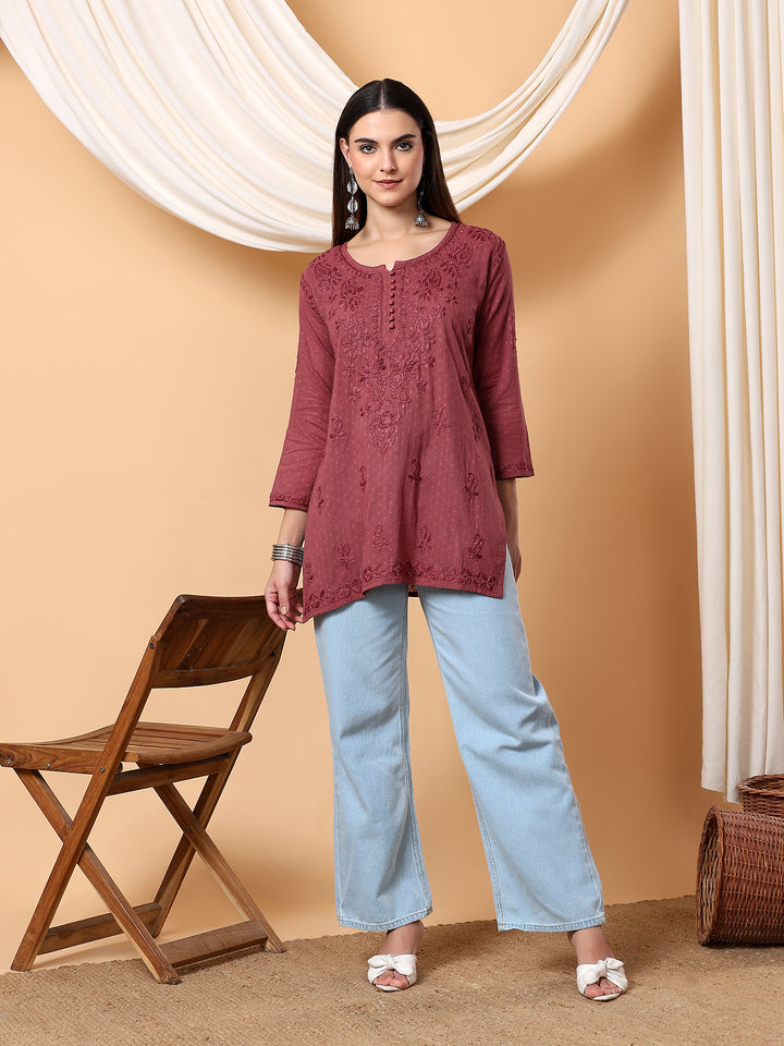 Adya Chikankari Short Dyed Kurti