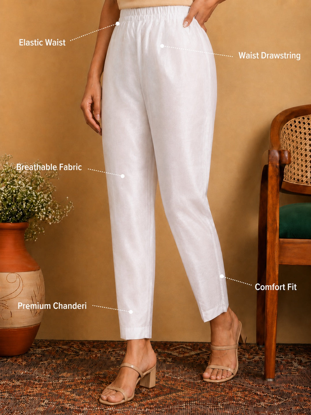 Nia Solid Chanderi Straight Fit Pant