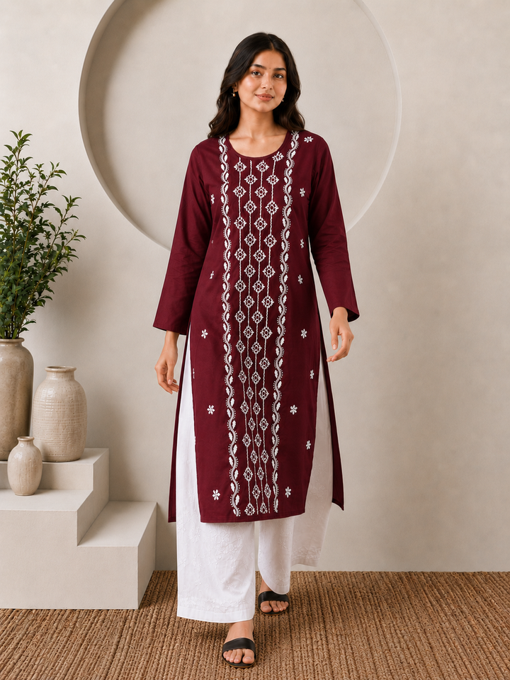 Parul Cotton Chikankari Straight Kurta