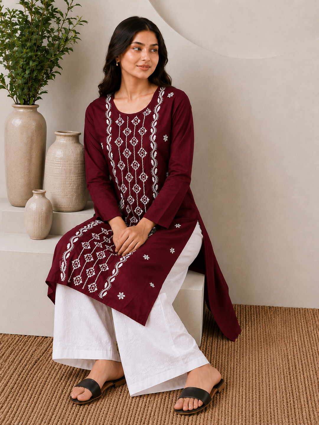 Parul Cotton Chikankari Straight Kurta