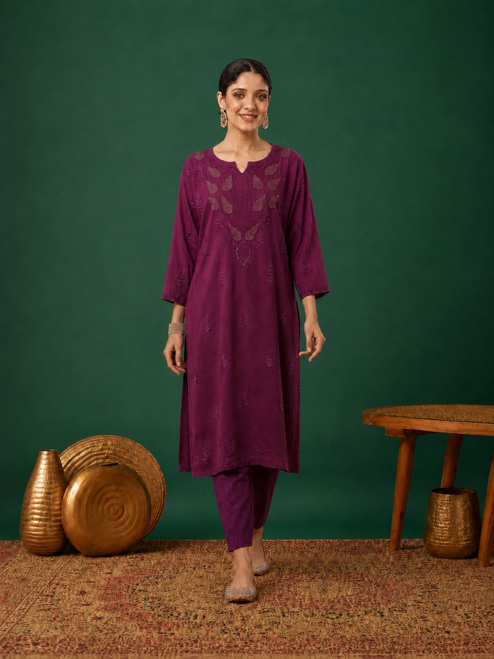 Kumkum Chanderi Chikankari Mukaish Co-ord Set