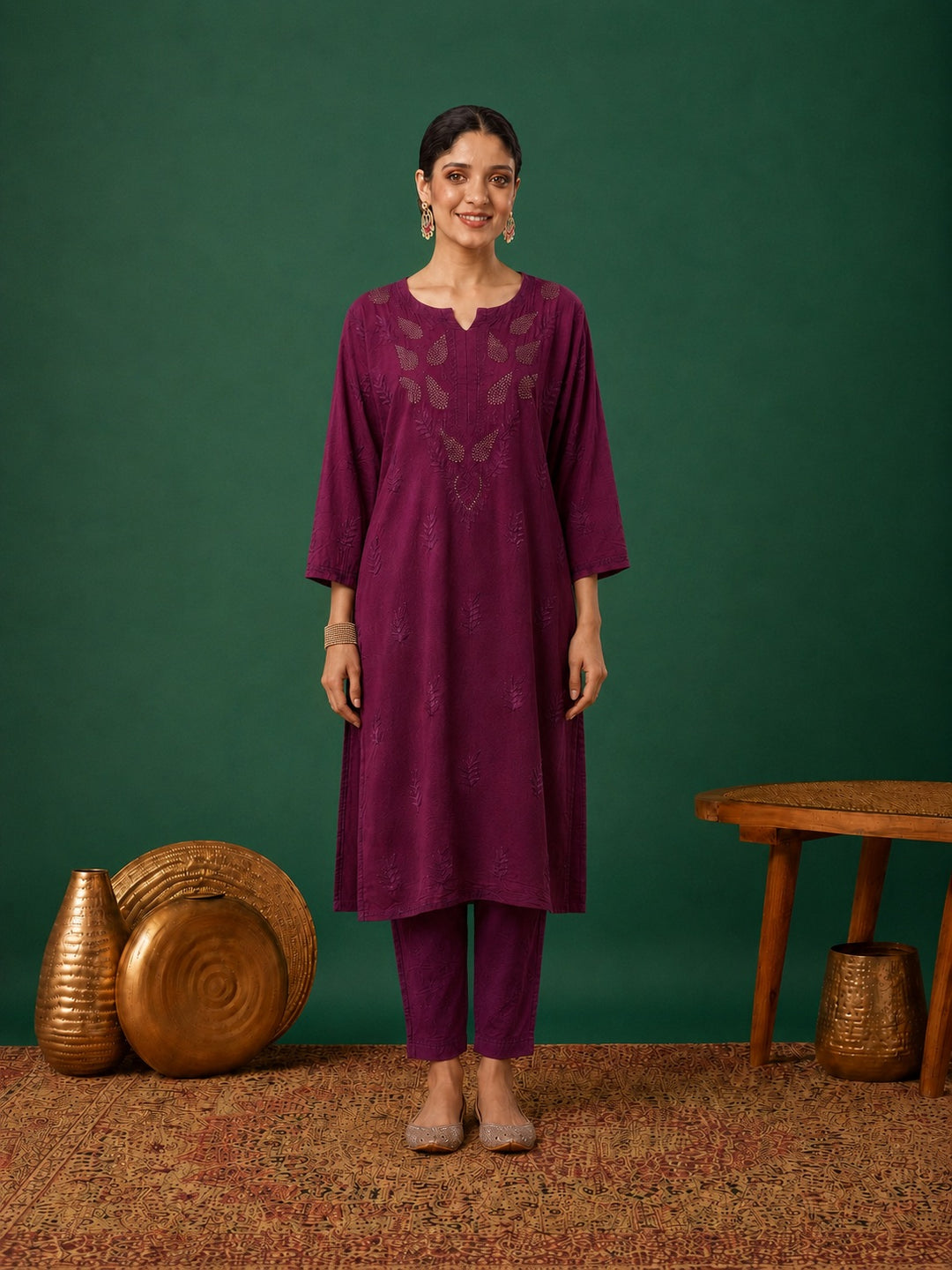 Kumkum Chanderi Chikankari Mukaish Co-ord Set