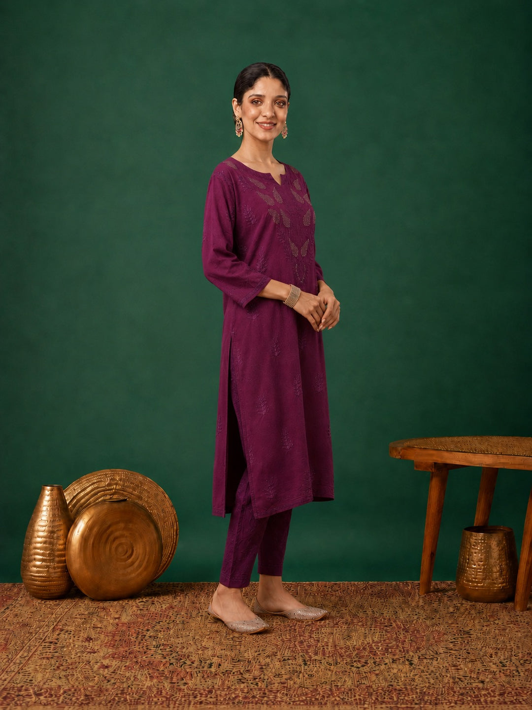 Kumkum Chanderi Chikankari Mukaish Co-ord Set
