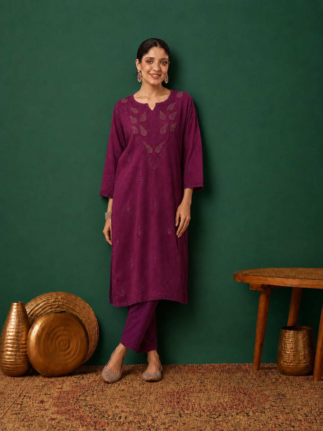 Kumkum Chanderi Chikankari Mukaish Co-ord Set
