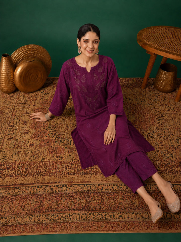 Kumkum Chanderi Chikankari Mukaish Co-ord Set