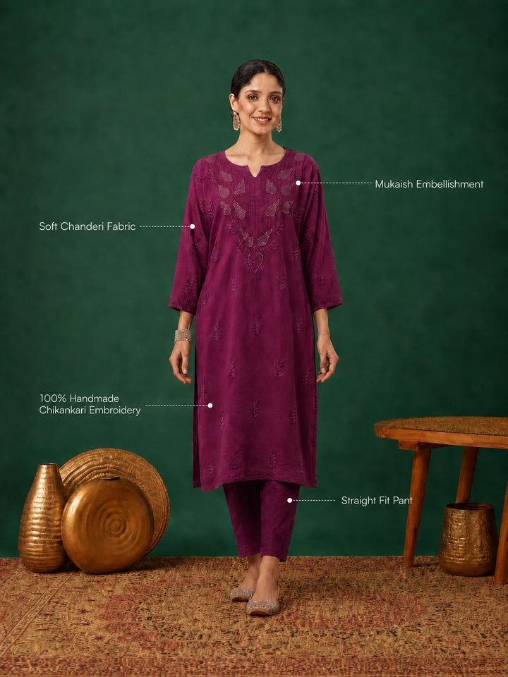 Kumkum Chanderi Chikankari Mukaish Co-ord Set
