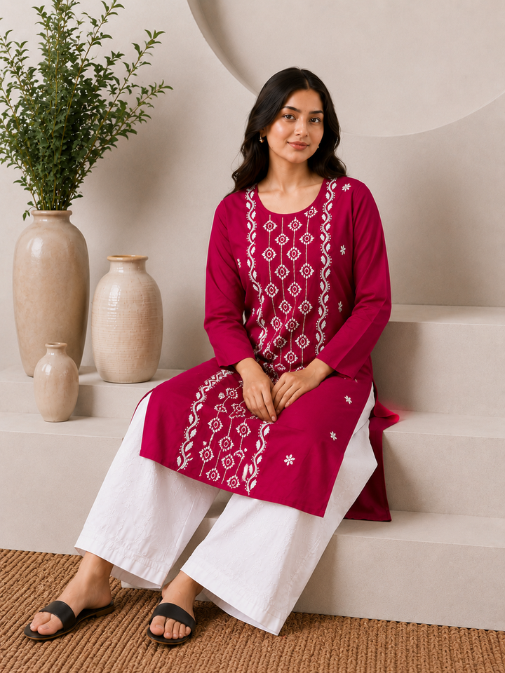 Parul Cotton Chikankari Straight Kurta