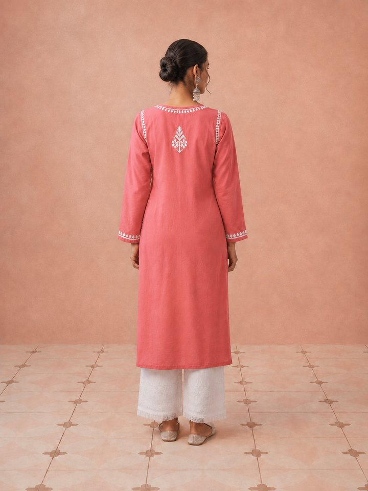 Leela Cotton Chikankari Straight Kurta