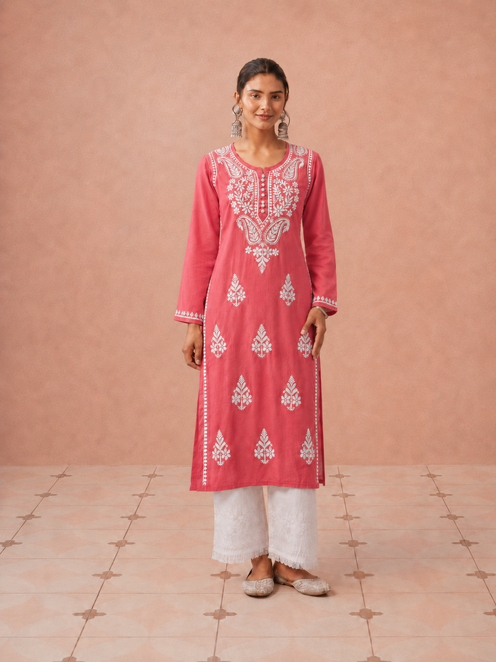 Leela Cotton Chikankari Straight Kurta