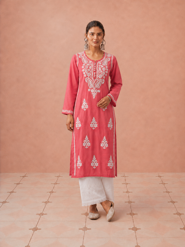 Leela Cotton Chikankari Straight Kurta
