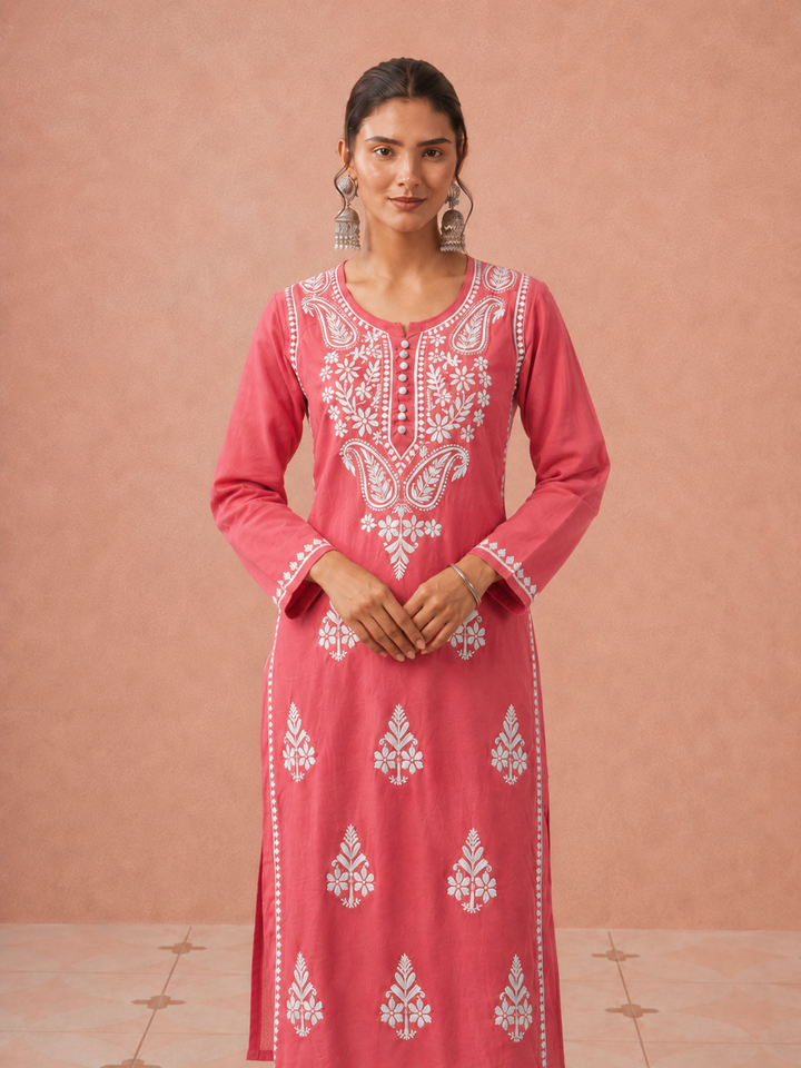 Leela Cotton Chikankari Straight Kurta