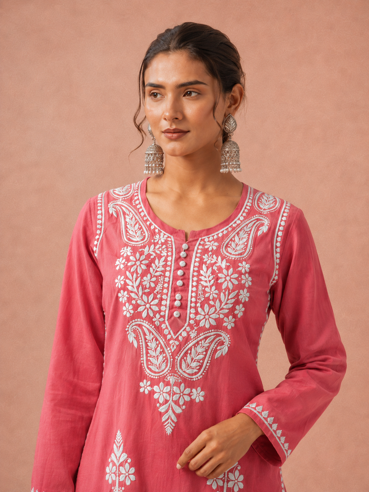 Leela Cotton Chikankari Straight Kurta