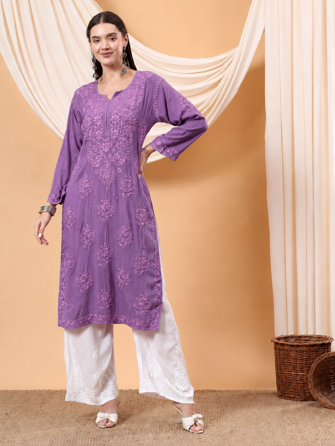 Heer Chikankari Modal Straight Kurta