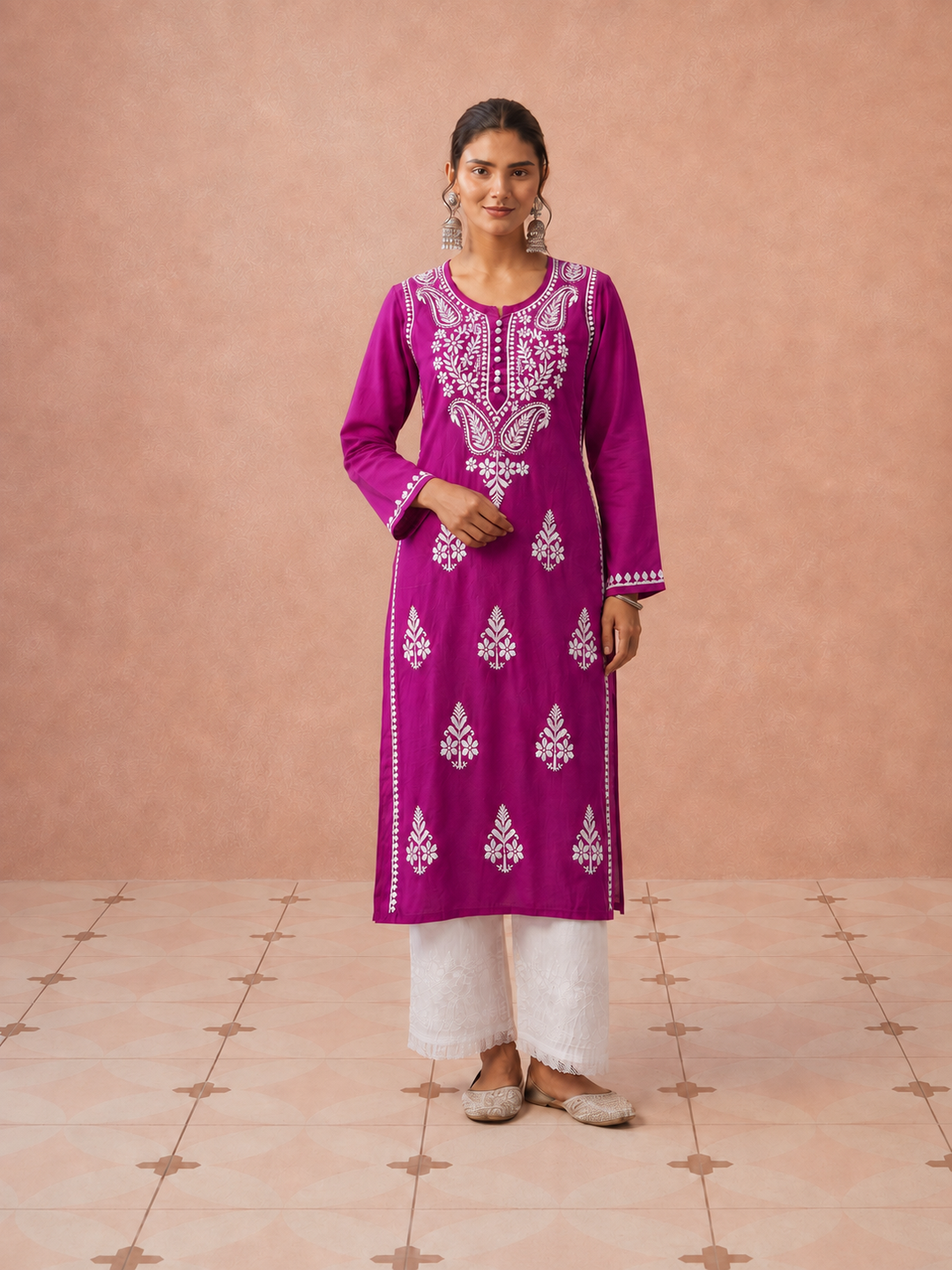 Leela Cotton Chikankari Straight Kurta