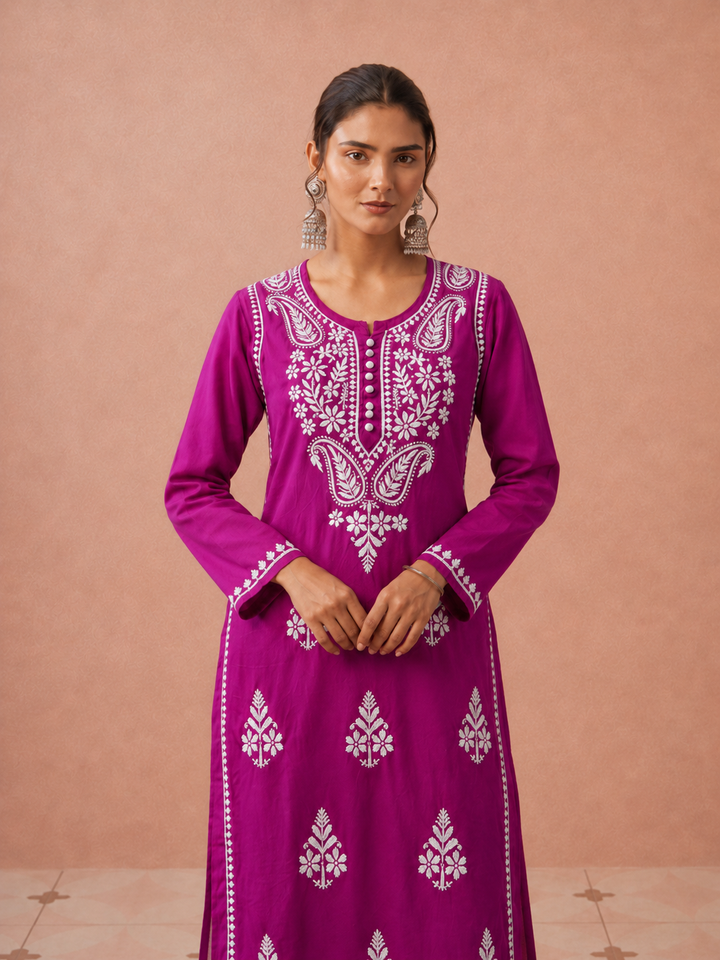 Leela Cotton Chikankari Straight Kurta