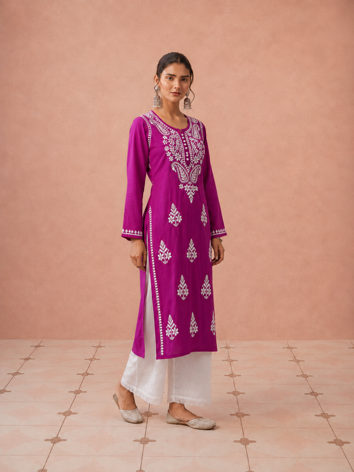 Leela Cotton Chikankari Straight Kurta