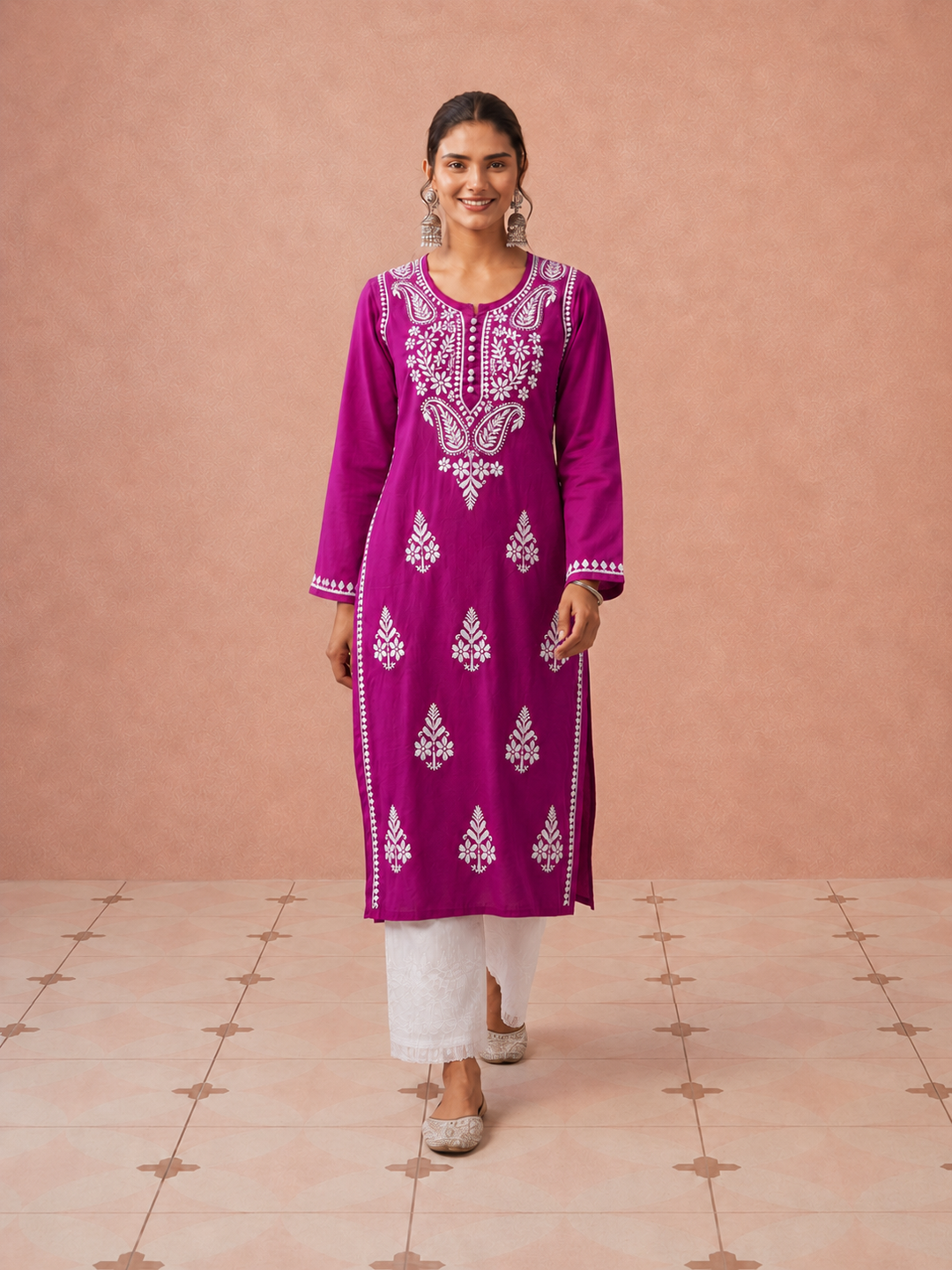 Leela Cotton Chikankari Straight Kurta