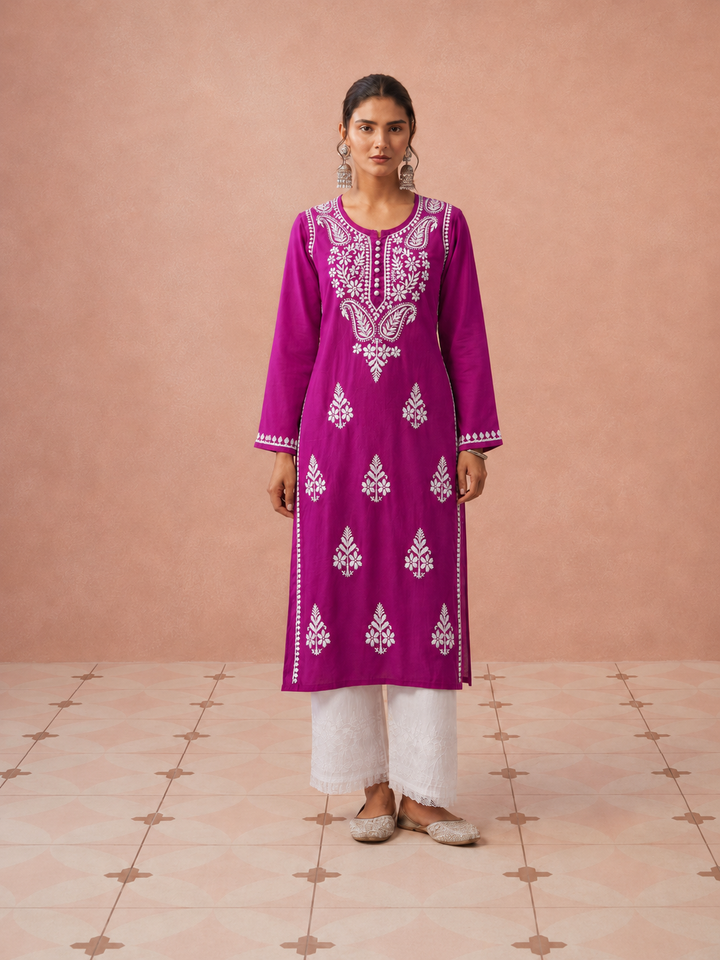 Leela Cotton Chikankari Straight Kurta