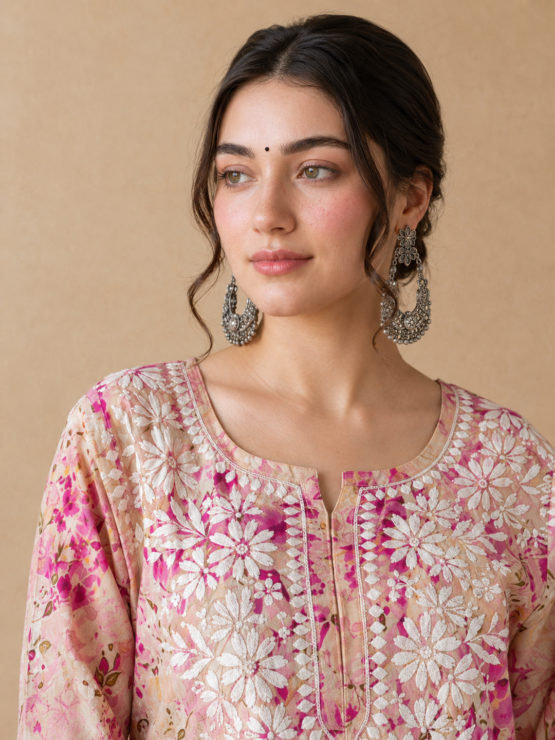 Kavya Mulmul Print Chikankari Short Kurti