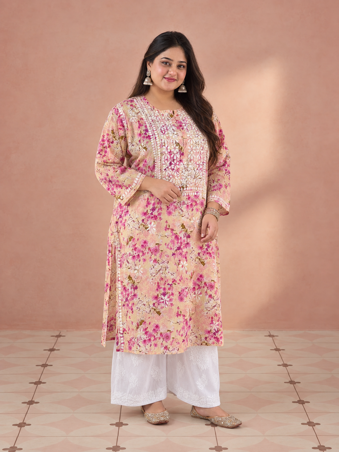 Aditi Mulmul Chikankari Plus Size Straight Kurta