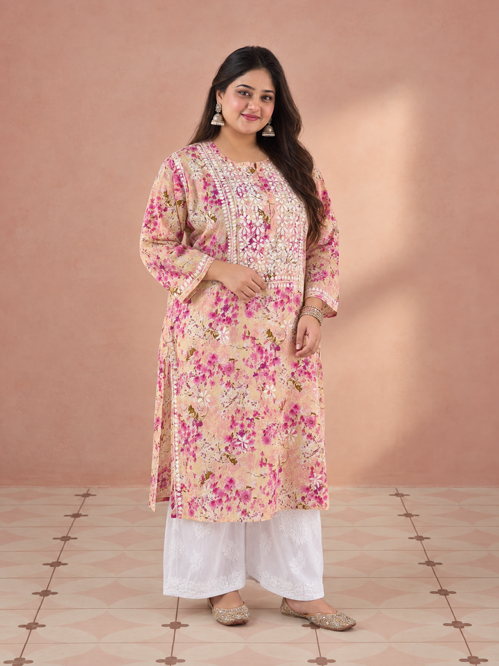 Aditi Mulmul Chikankari Plus Size Straight Kurta