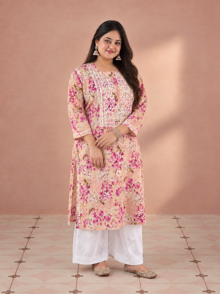 Aditi Mulmul Chikankari Plus Size Straight Kurta