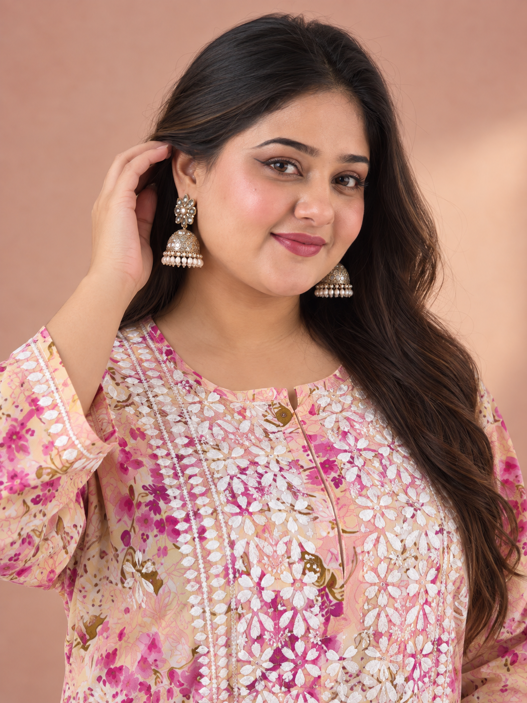 Aditi Mulmul Chikankari Plus Size Straight Kurta