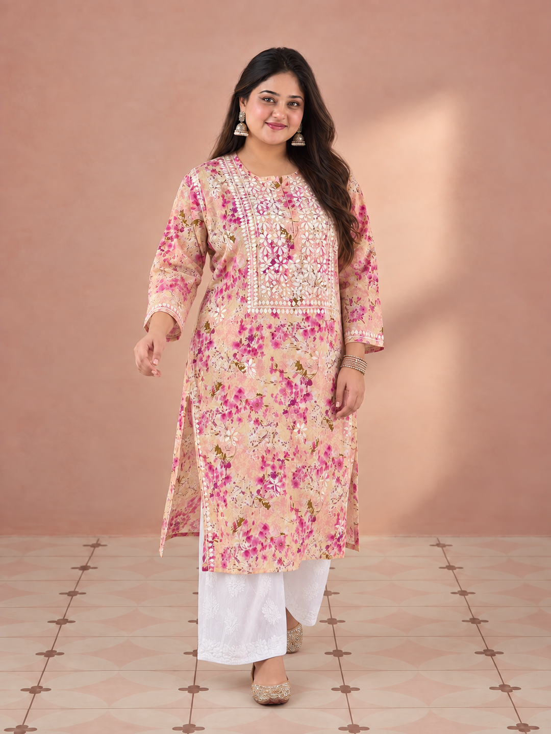 Aditi Mulmul Chikankari Plus Size Straight Kurta