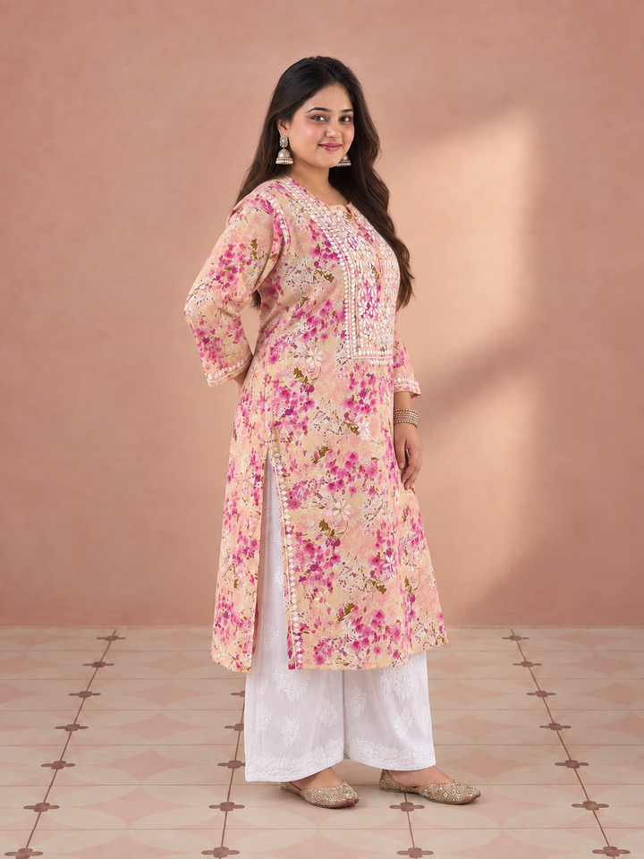 Aditi Mulmul Chikankari Plus Size Straight Kurta