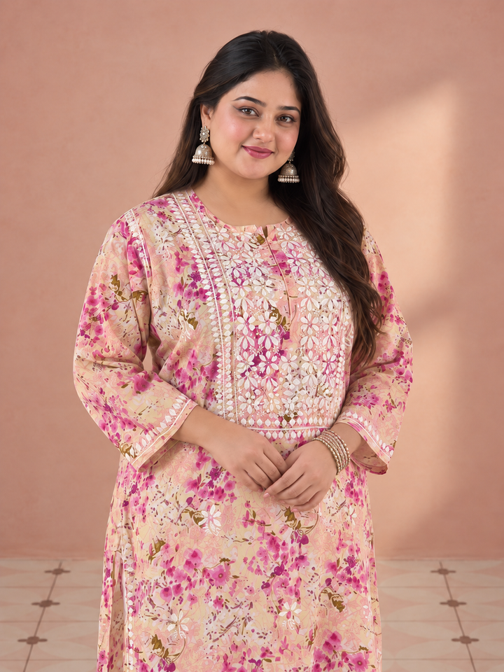 Aditi Mulmul Chikankari Plus Size Straight Kurta