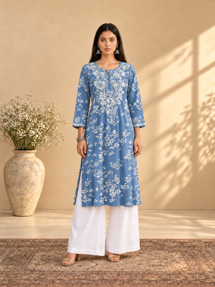 Zainab Chikankari Mulmul Straight Kurta