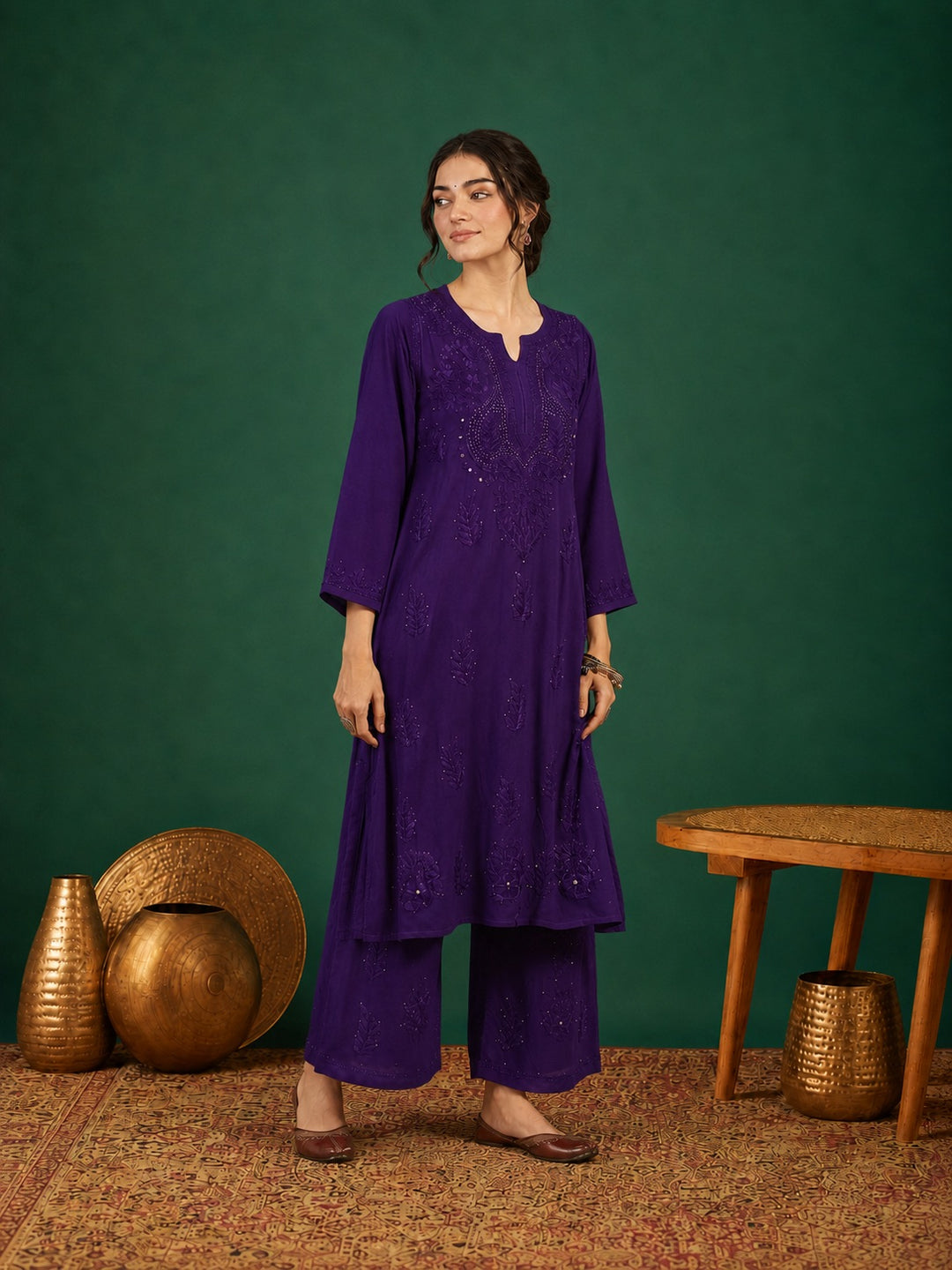 Jasmin Rayon Chikankari Mukaish Co-ord Set