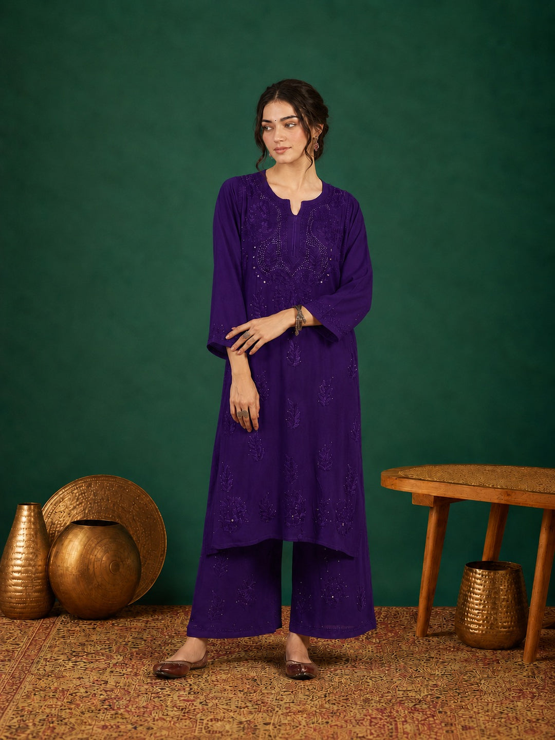 Jasmin Rayon Chikankari Mukaish Co-ord Set