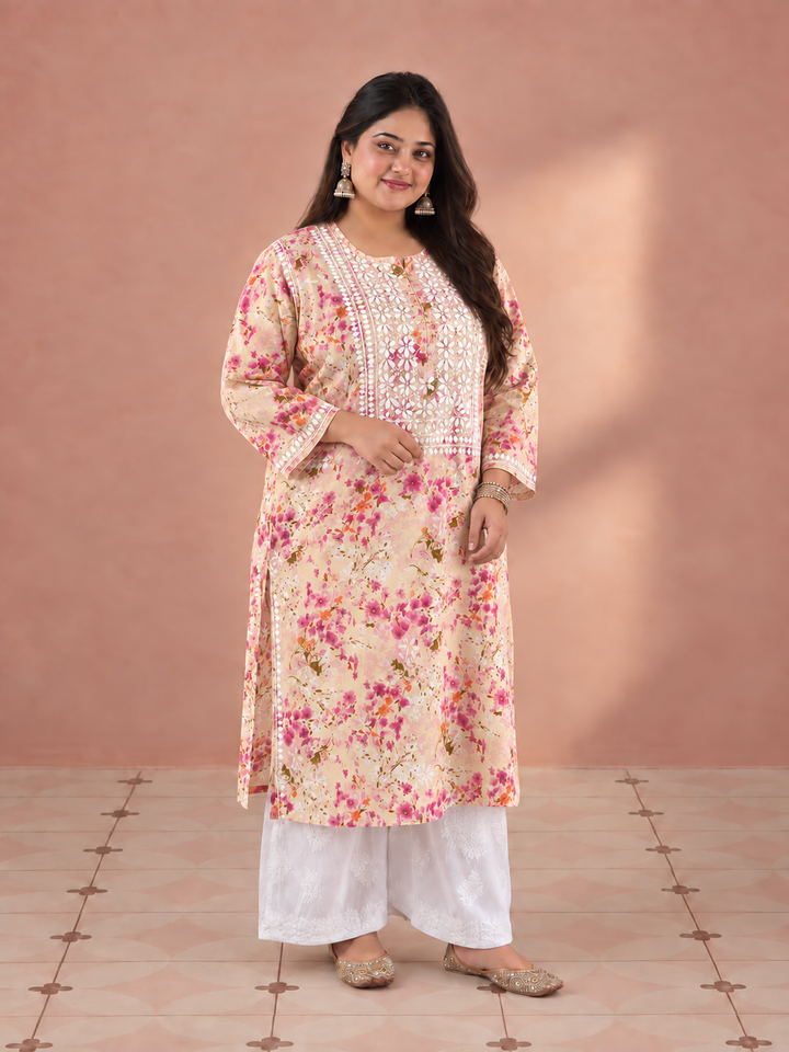 Aditi Mulmul Chikankari Plus Size Straight Kurta