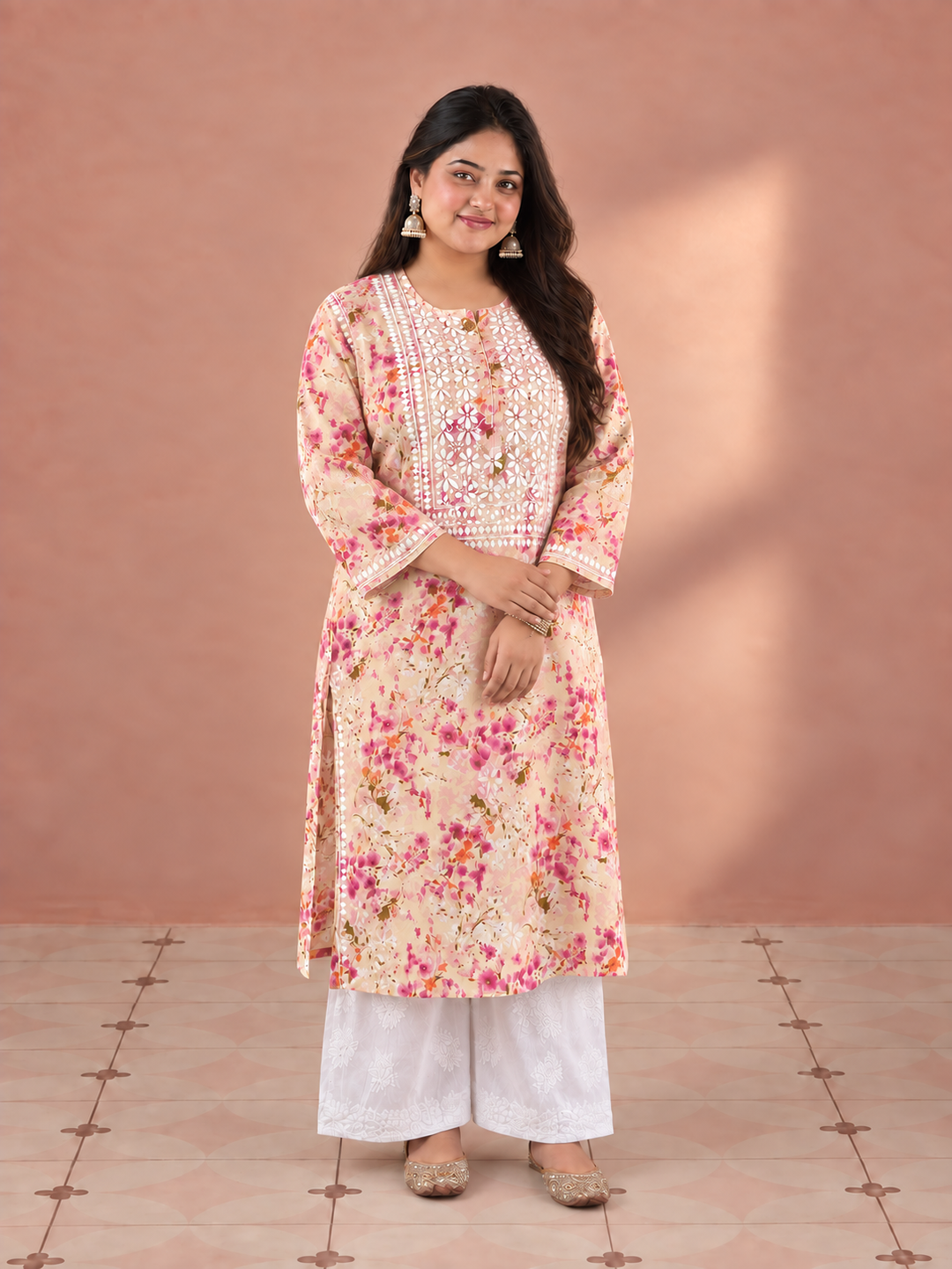 Aditi Mulmul Chikankari Plus Size Straight Kurta