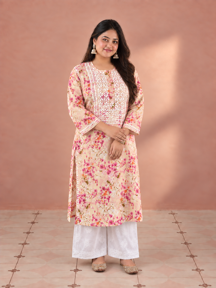 Aditi Mulmul Chikankari Plus Size Straight Kurta