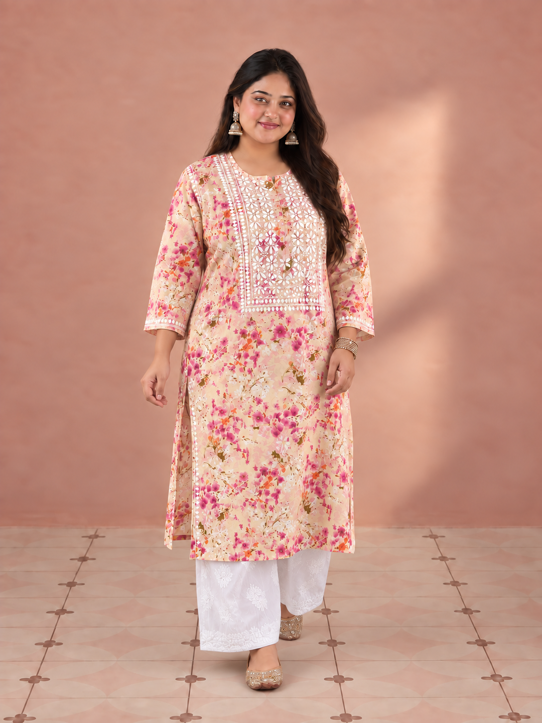 Aditi Mulmul Chikankari Plus Size Straight Kurta