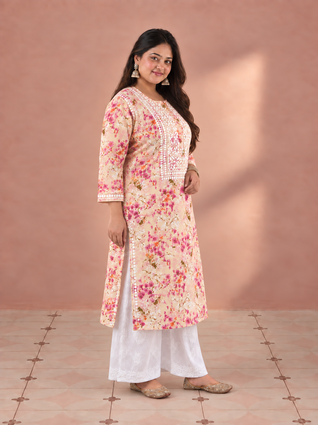 Aditi Mulmul Chikankari Plus Size Straight Kurta
