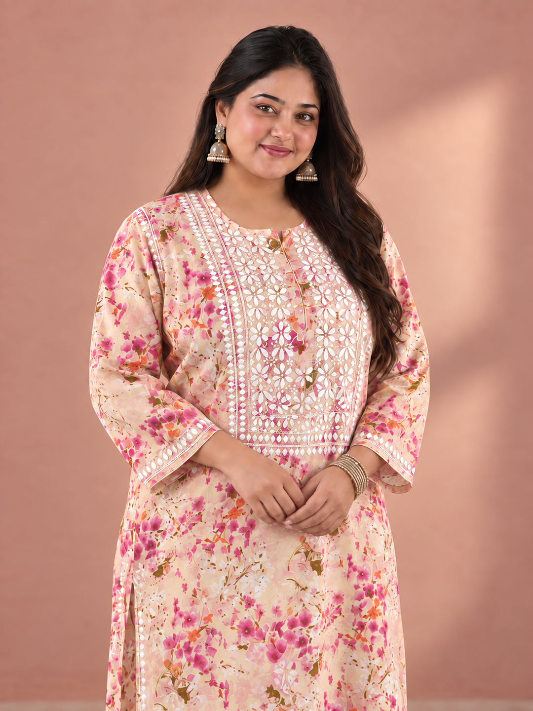 Aditi Mulmul Chikankari Plus Size Straight Kurta