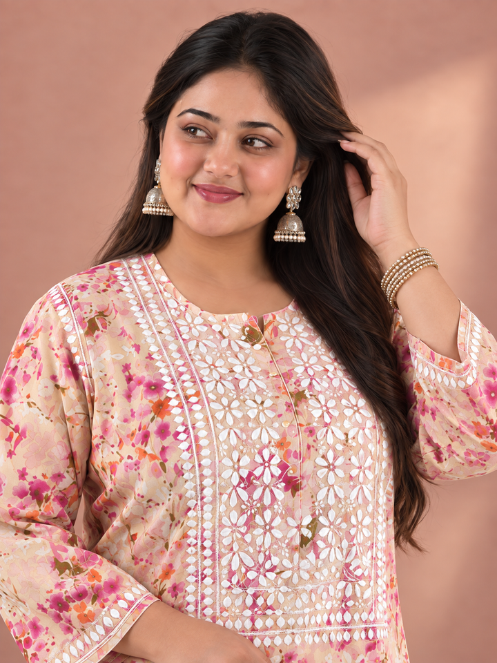 Aditi Mulmul Chikankari Plus Size Straight Kurta