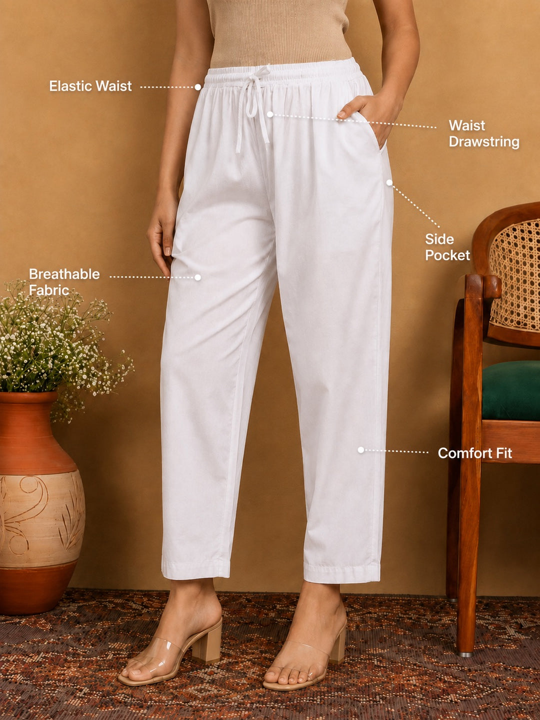 Rida Basic Cotton Straight Fit Pant