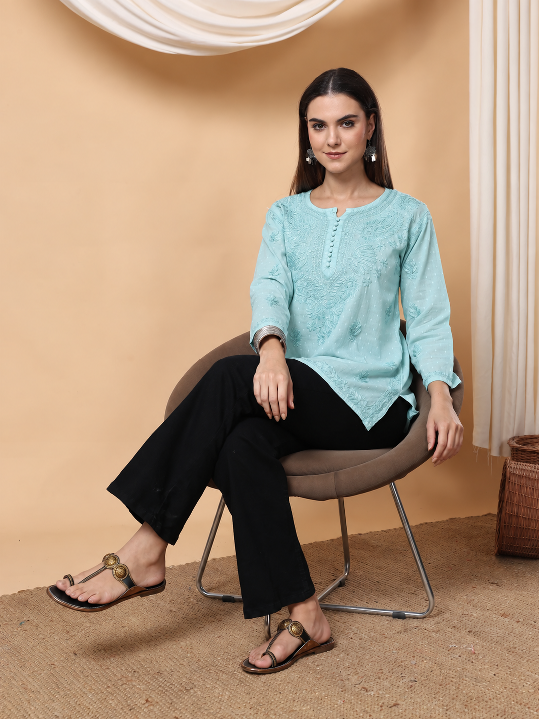 Adya Chikankari Dyed Short Kurti