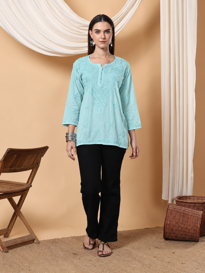 Adya Chikankari Dyed Short Kurti