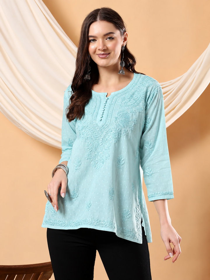 Adya Chikankari Dyed Short Kurti