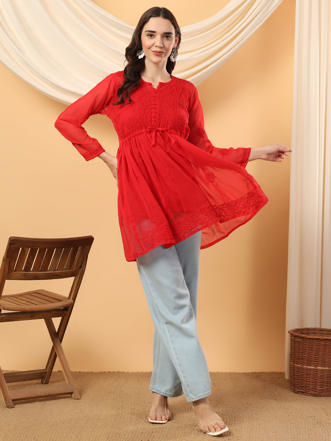 Uzma Chikankari Short Georgette Peplum Gown Uzma Chikankari Short Georgette Peplum Gown